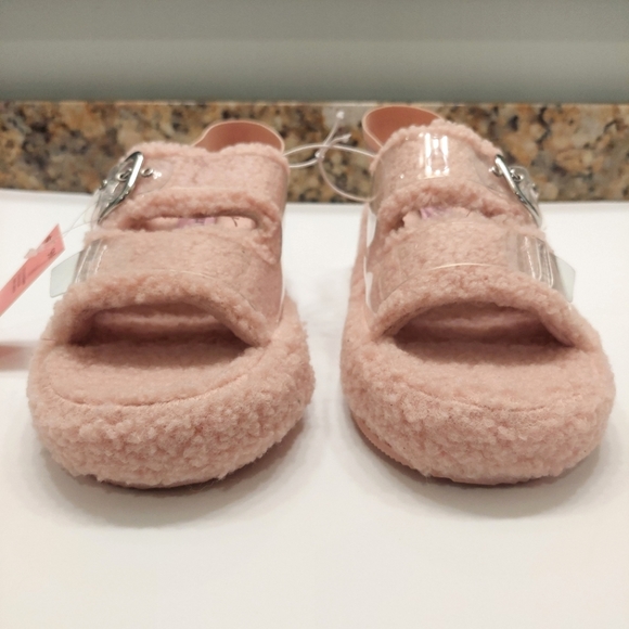 NWT Juicy Couture Slipper Slide Faux Fur Sherpa Sandal Blush Pink 9 Griffin - Picture 2 of 8